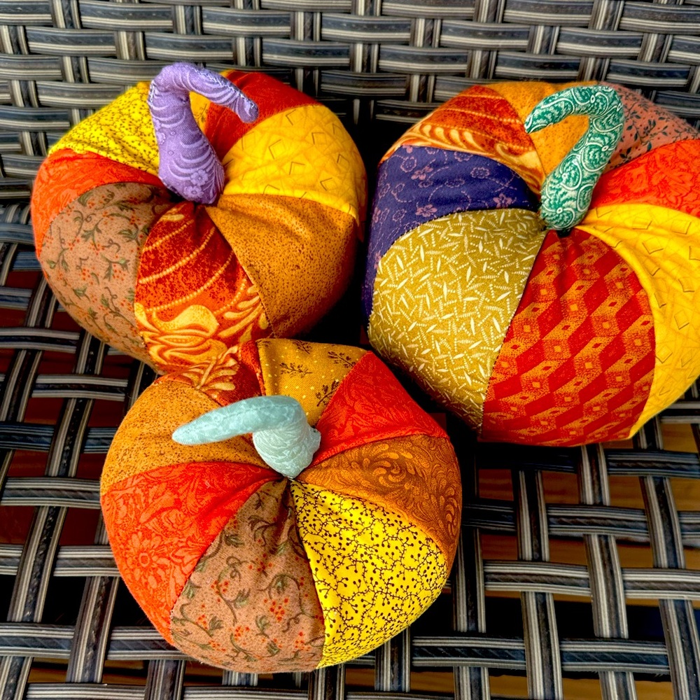 Patchwork Fabric Pumpkins - Orange, Yellow, Brown